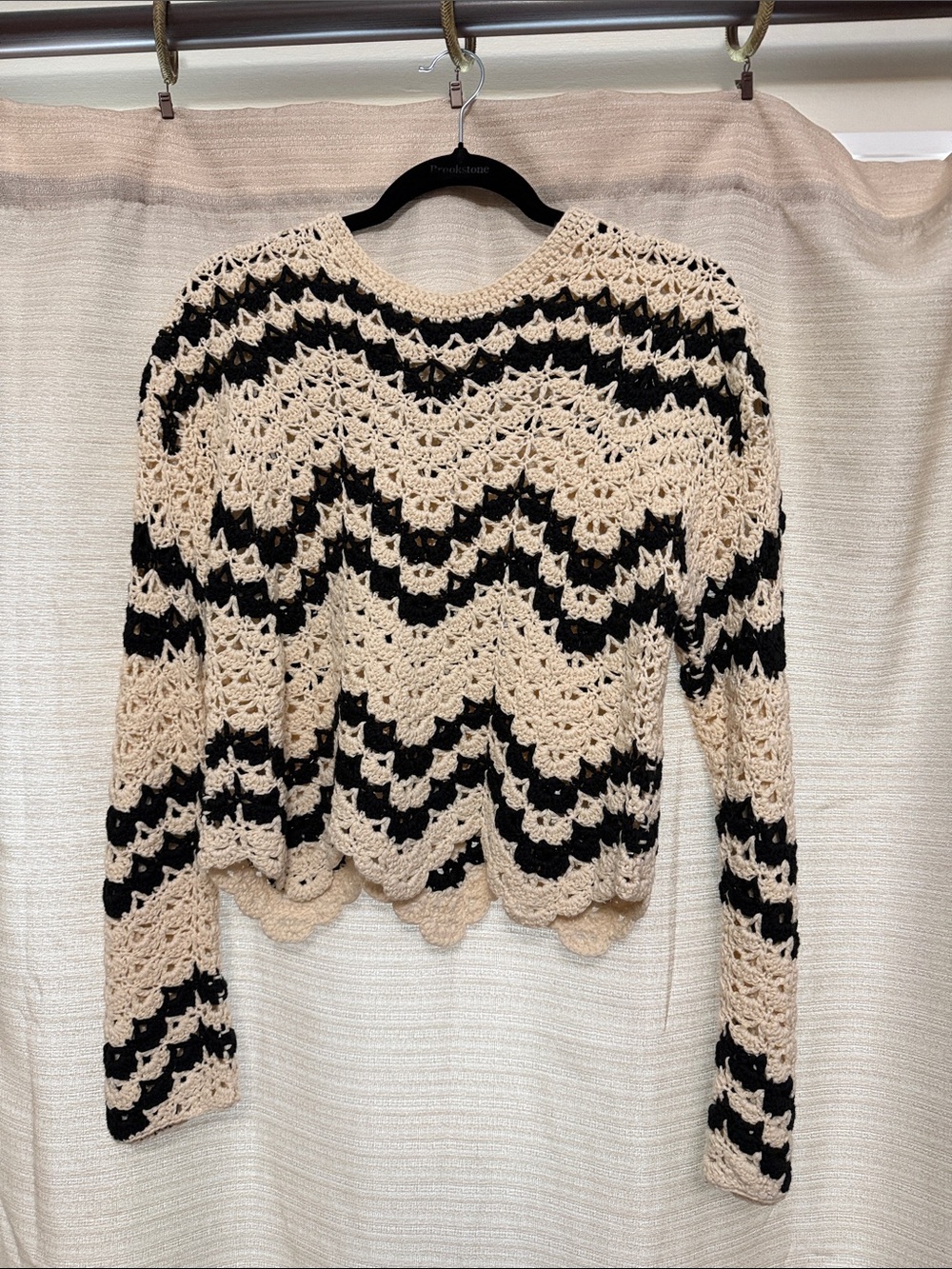Vici Beige & Black Crochet Chevron Sweater